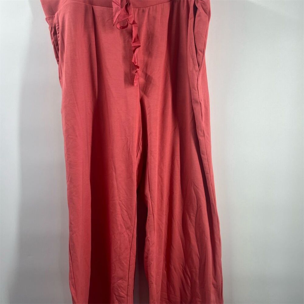 Lands' End Women's M Red Wide-Leg Linen Blend Elastic Waist Casual Pants